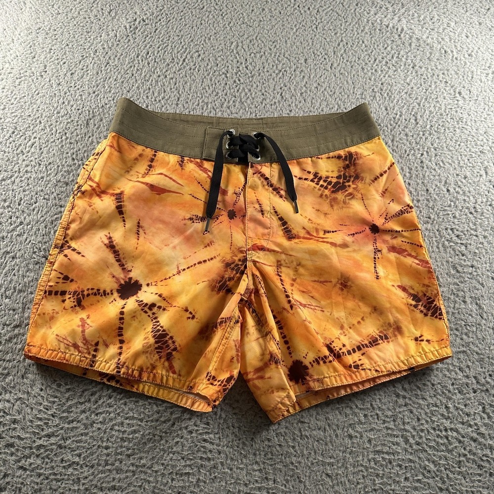 Birdwell Beach Britches Board Shorts Mens 31 M Orange Tie Dye Swim Trunks USA